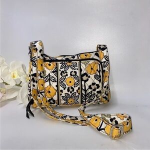 Vera Bradley Floral Design Organizer Crossbody Yellow/Gold Small- Like New